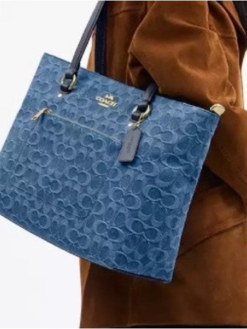 COACH Station Tote Bag In Signature Denim with Leather Straps - NWT - Picture 6 of 10
